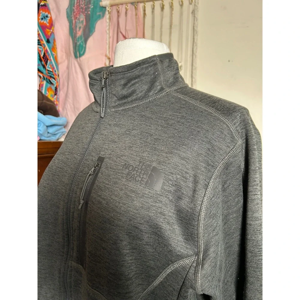 The North Face Mens Full Zip Fleece Jacket Gray Heather Mock Neck Medium Hiking‎